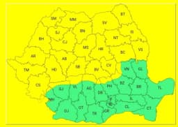 Administrația Națională de Meteorologie a emis o avertizare de tip Cod Galben între orele 12:00 și 21:00