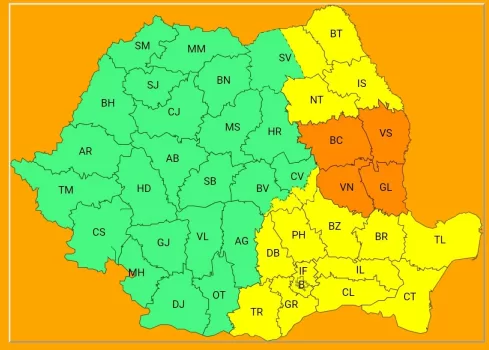  Cod Portocaliu pentru furtuni cu ploi torențiale, vijelii și grindină de sâmbătă după-amiază
