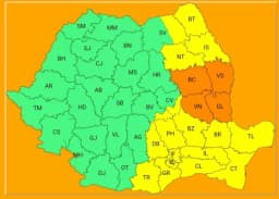  Cod Portocaliu pentru furtuni cu ploi torențiale, vijelii și grindină de sâmbătă după-amiază