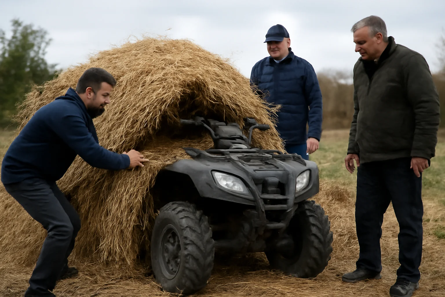 ATV furat în Bacău, descoperit de polițiști ascuns într-o căpiță de fân la Podu Turcului