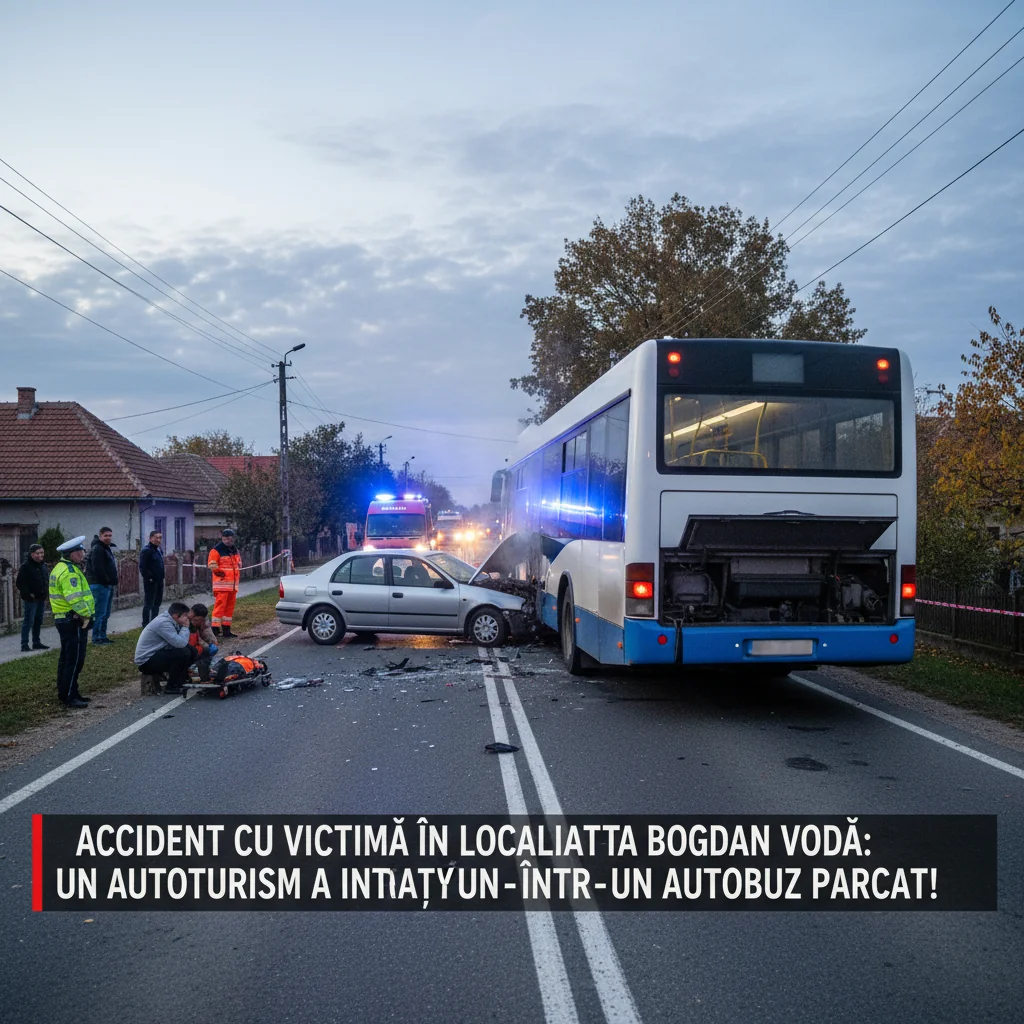 autoturism intră într-un autobuz parcat – FOTO