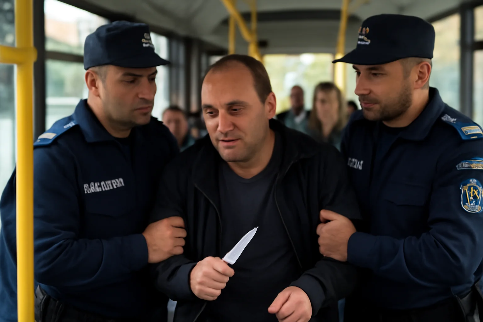 Bărbat cu cuțit imobilizat într-un autobuz din Bacău de jandarmii Inspectoratului „Ștefan cel Mare”