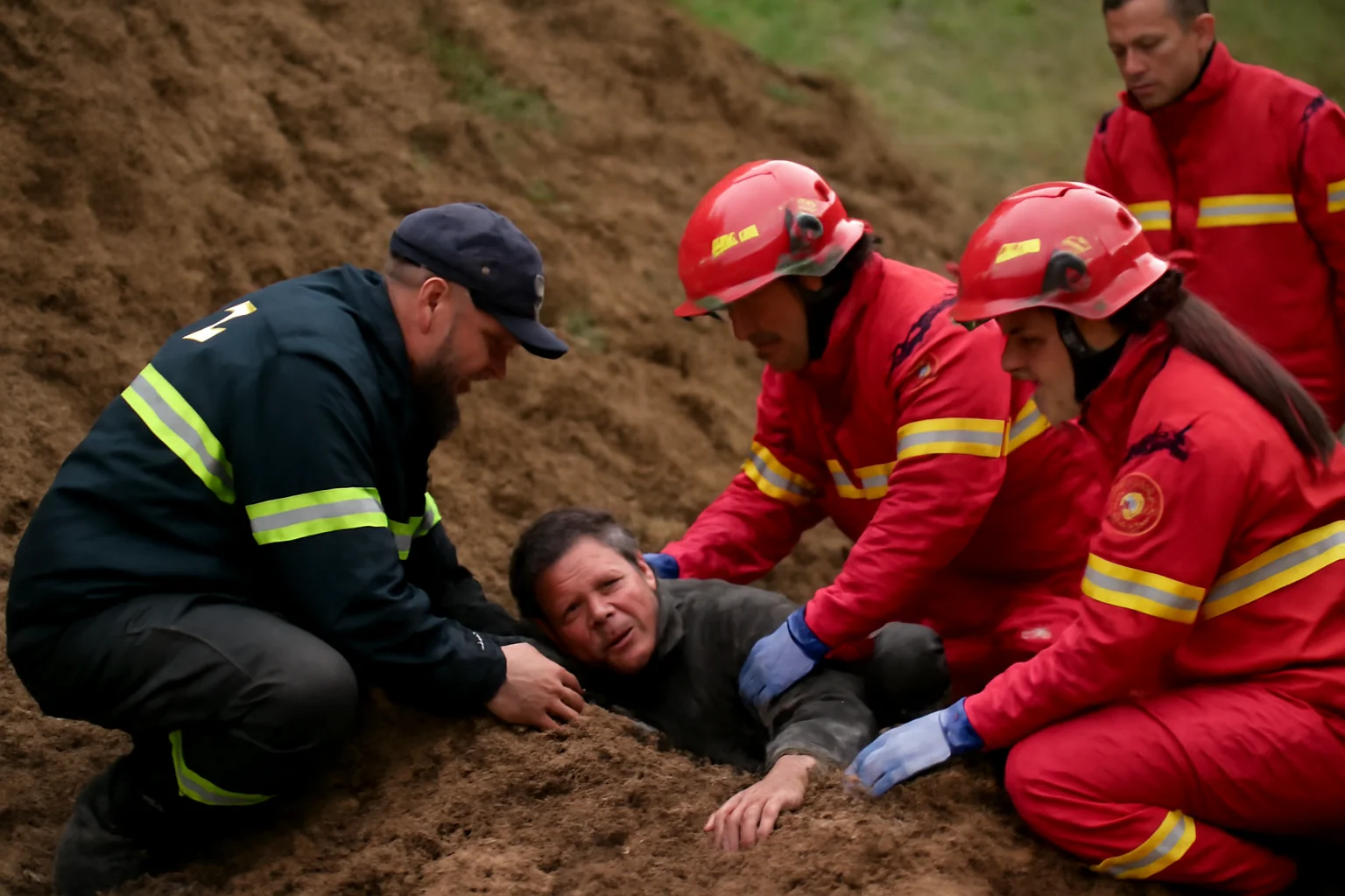 Bărbat surprins sub un mal de pământ în Dărmănești, salvare rapidă