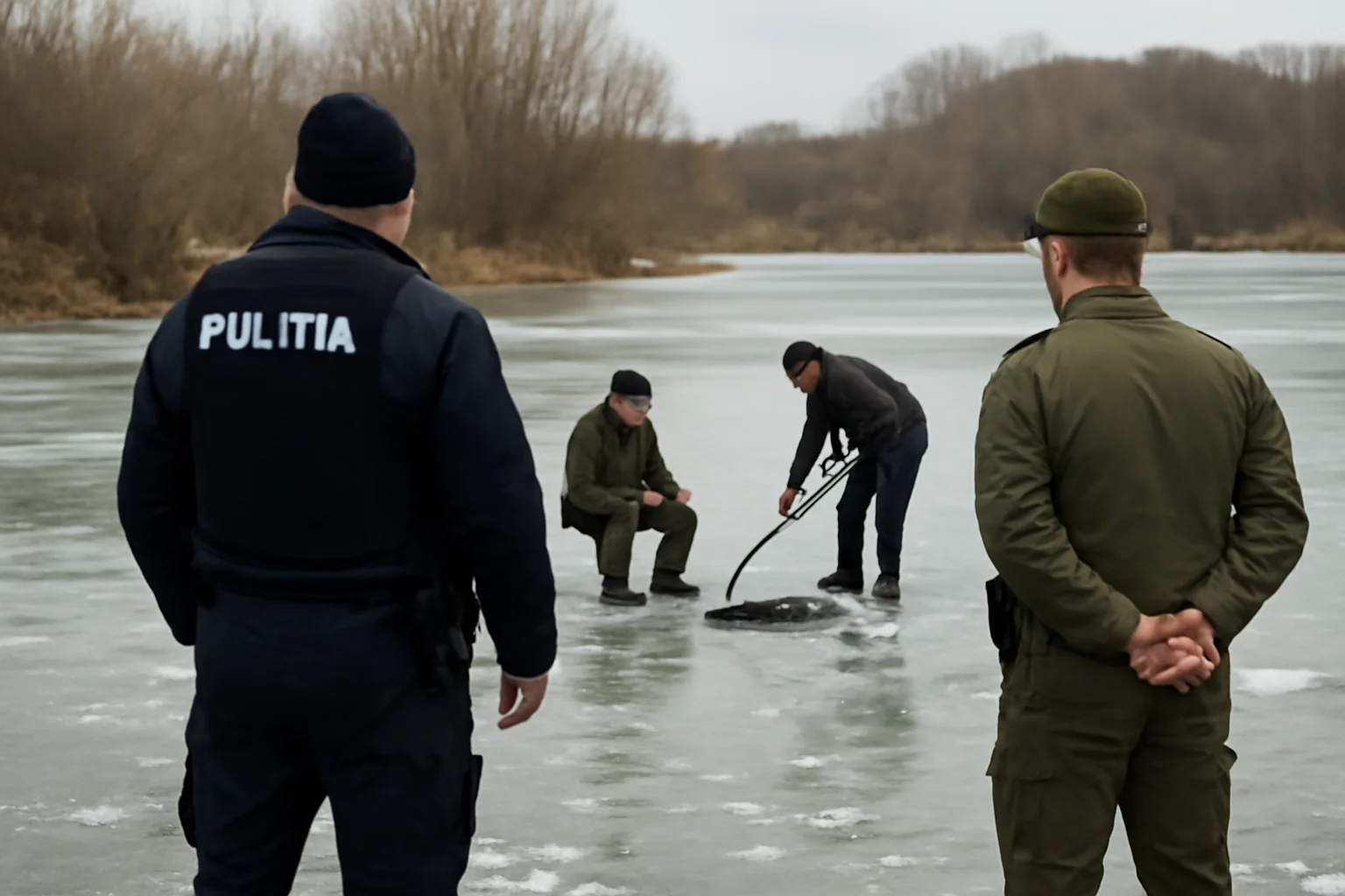 Braconaj pe gheață semnalat pe lacul Lilieci, lângă Bacău