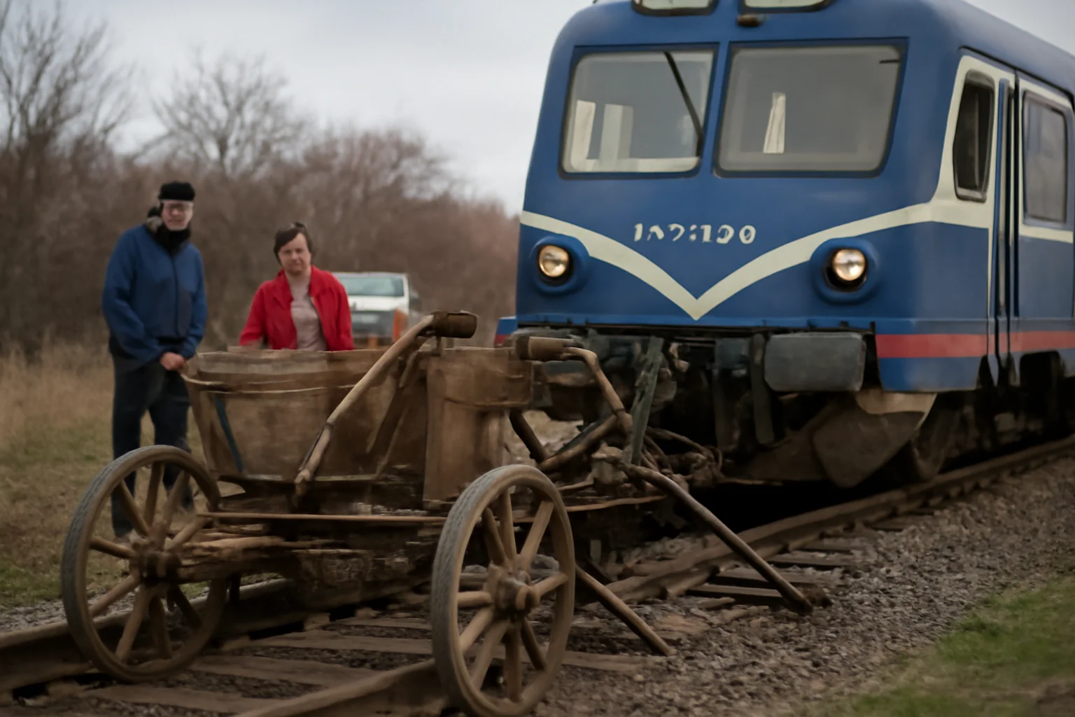 căruță izbită de tren, două persoane ajunse la spital
