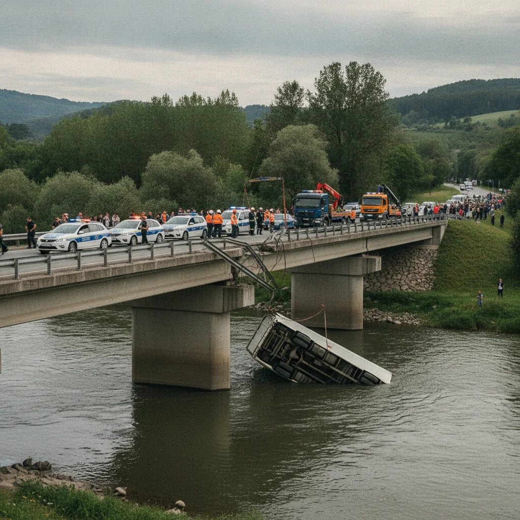 Circulație oprită pe DN 12A în Bacău: Podul din Ciobănuș, avariat de camion