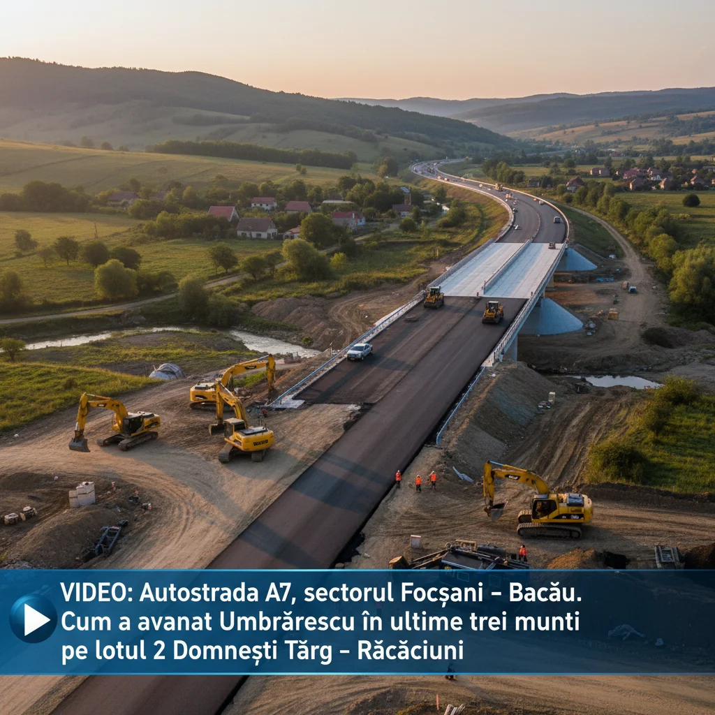 Progresul lucrărilor pe Autostrada A7, lotul 2 Domnești Târg – Răcăciuni, în sectorul Focșani – Bacău, în ultimele trei luni de către Umbrărescu