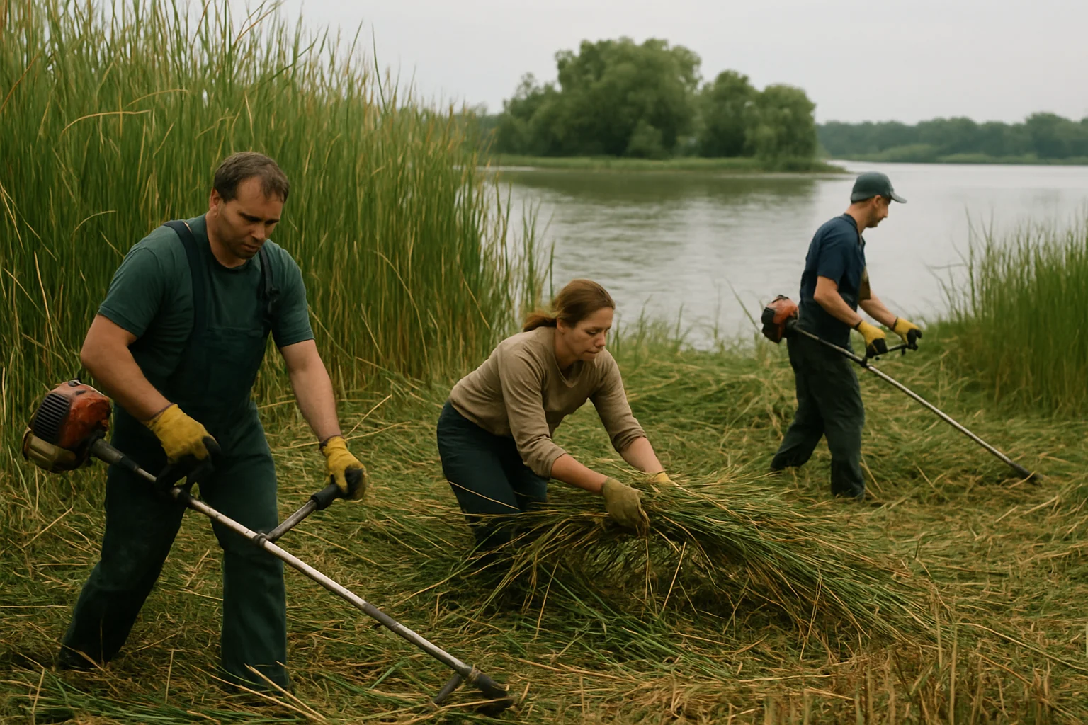 SGA Bacău curăță stuful de pe Lacul de Agrement