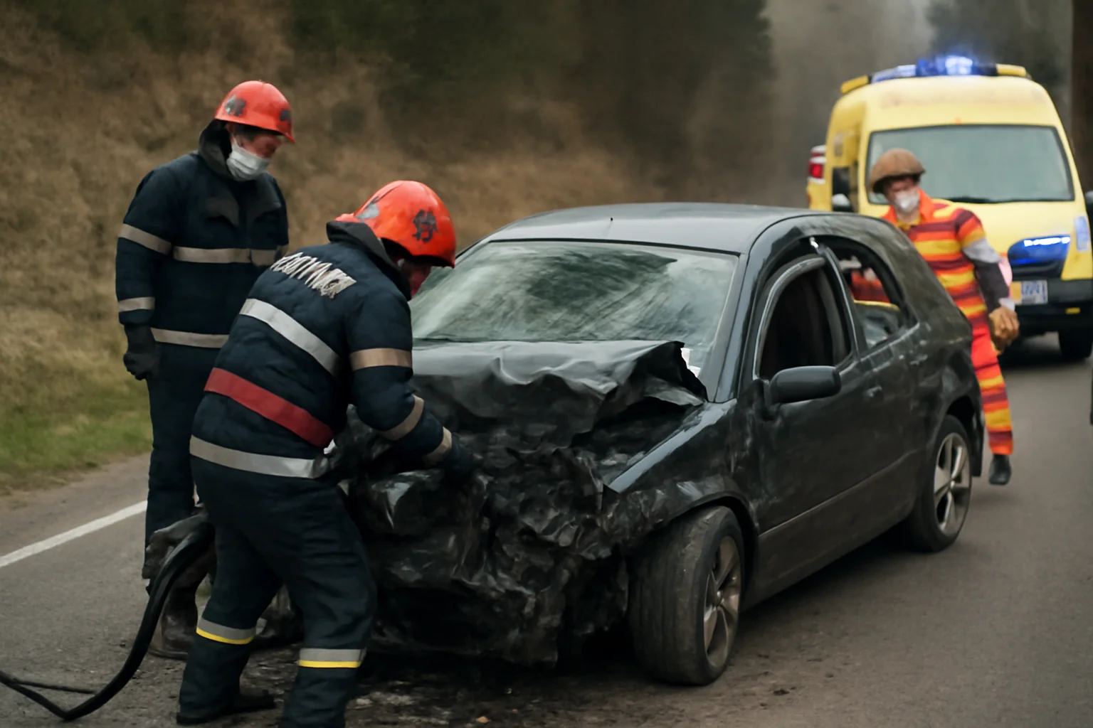 Șofer prins între fiare după un impact violent la Ardeoani. Pompierii din Moinești chemați de urgență