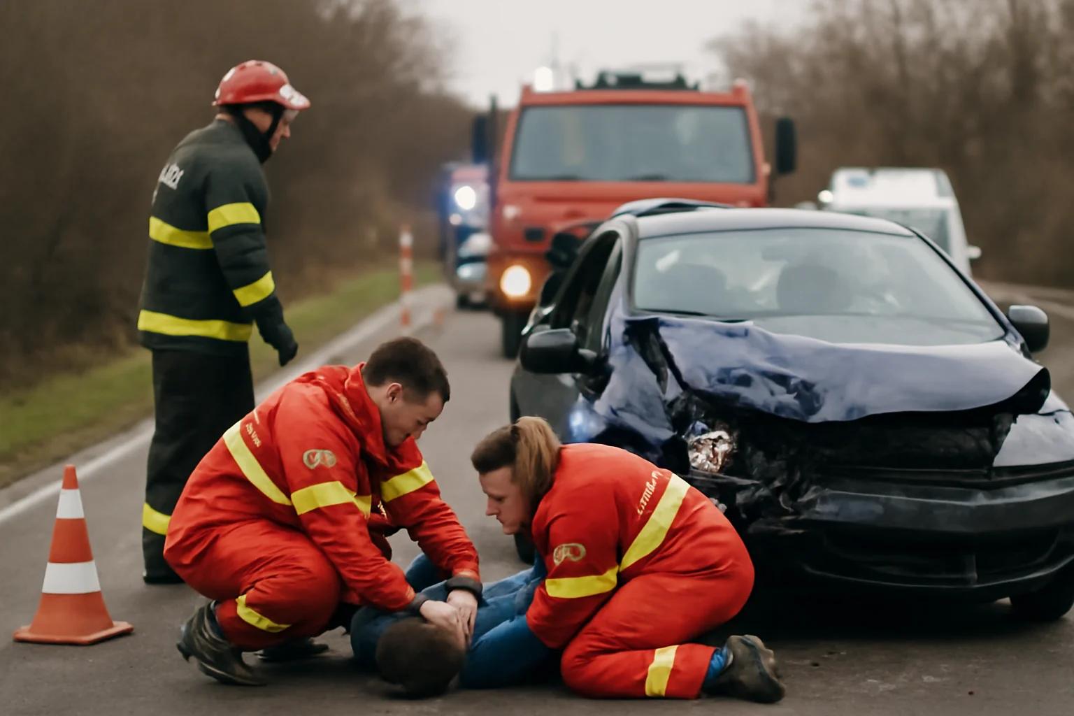 trafic blocat, două persoane rănite solicită îngrijiri medicale