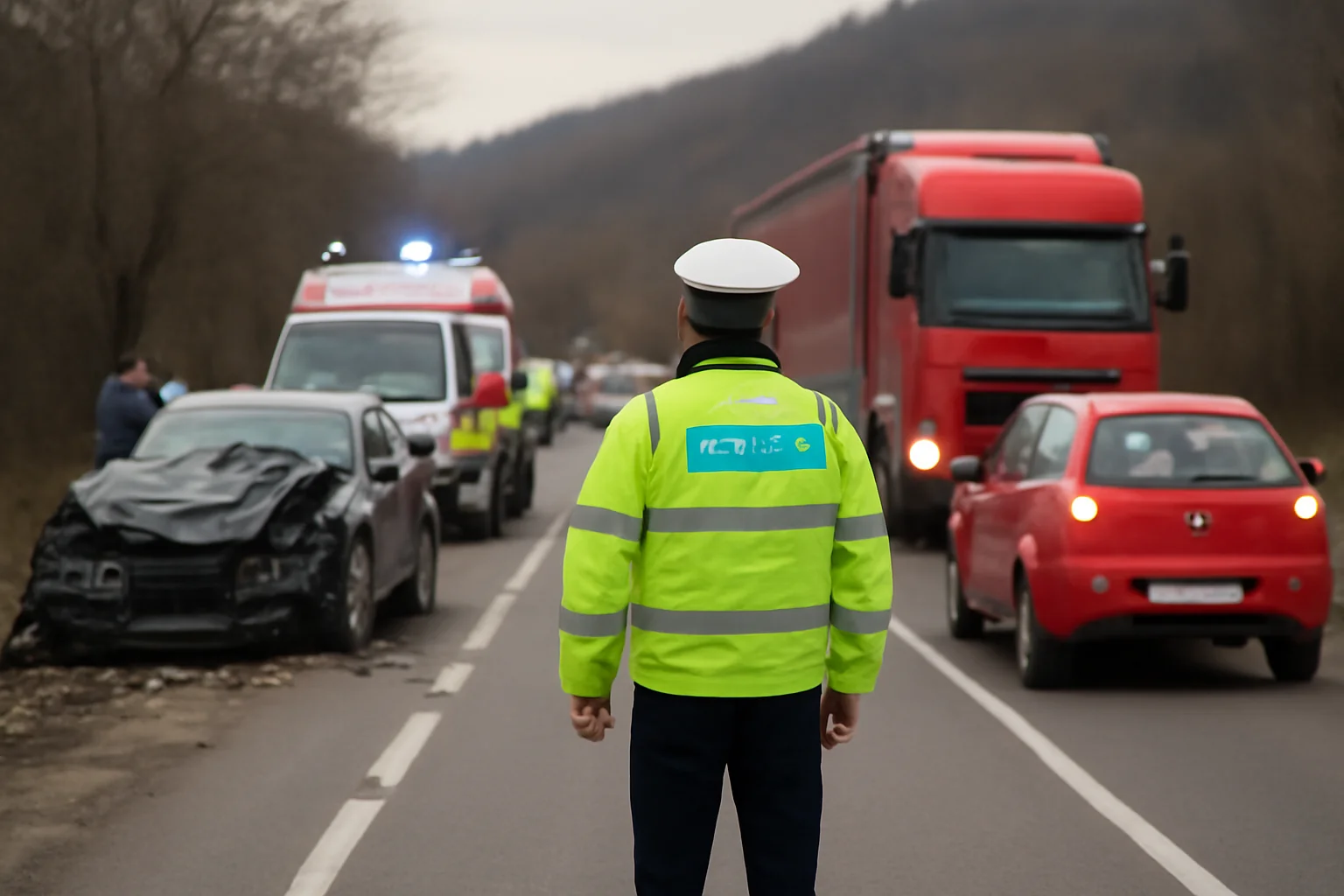 Trafic oprit pe DN 11, după accident cu două răniți în Oituz